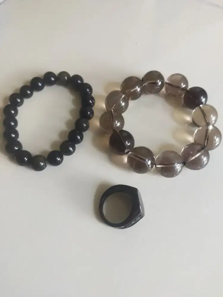 gelang kristal brazil smoky cincin pria