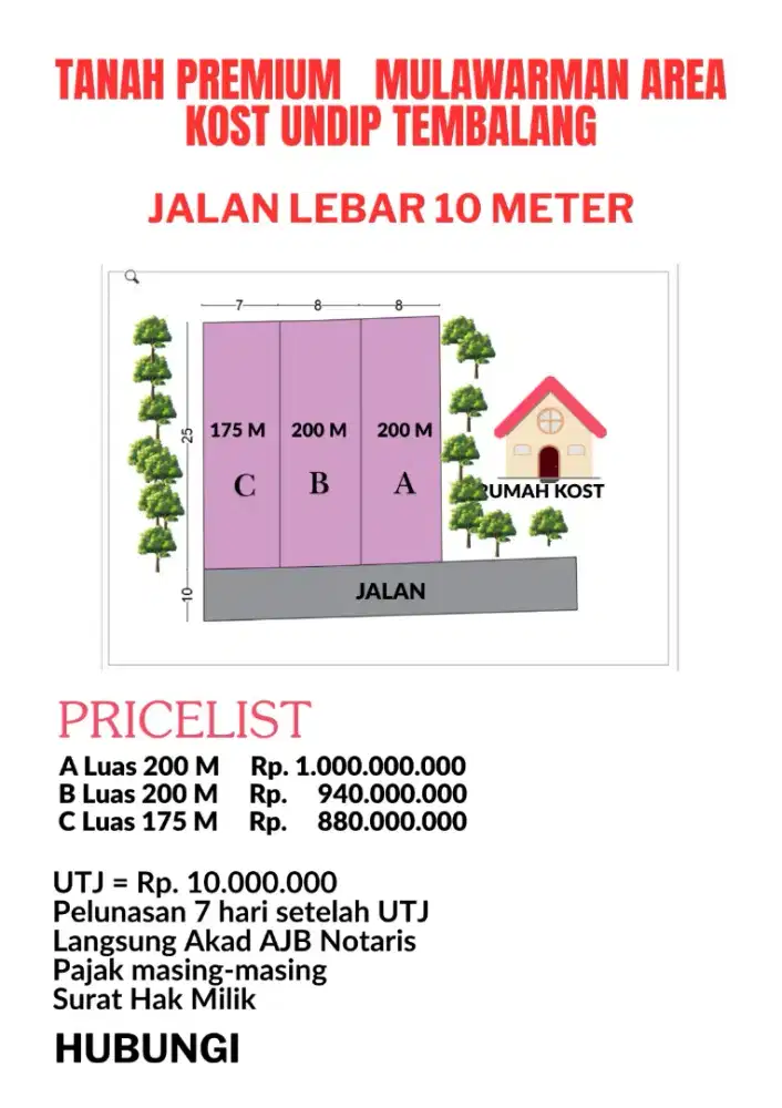 Tanah premium Mulawarman Tembalang dekat Undip siap bangun kost