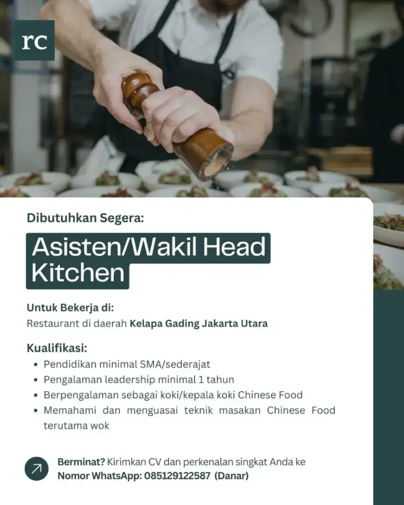 Lowongan Kerja asisten/wakil kepala kitchen