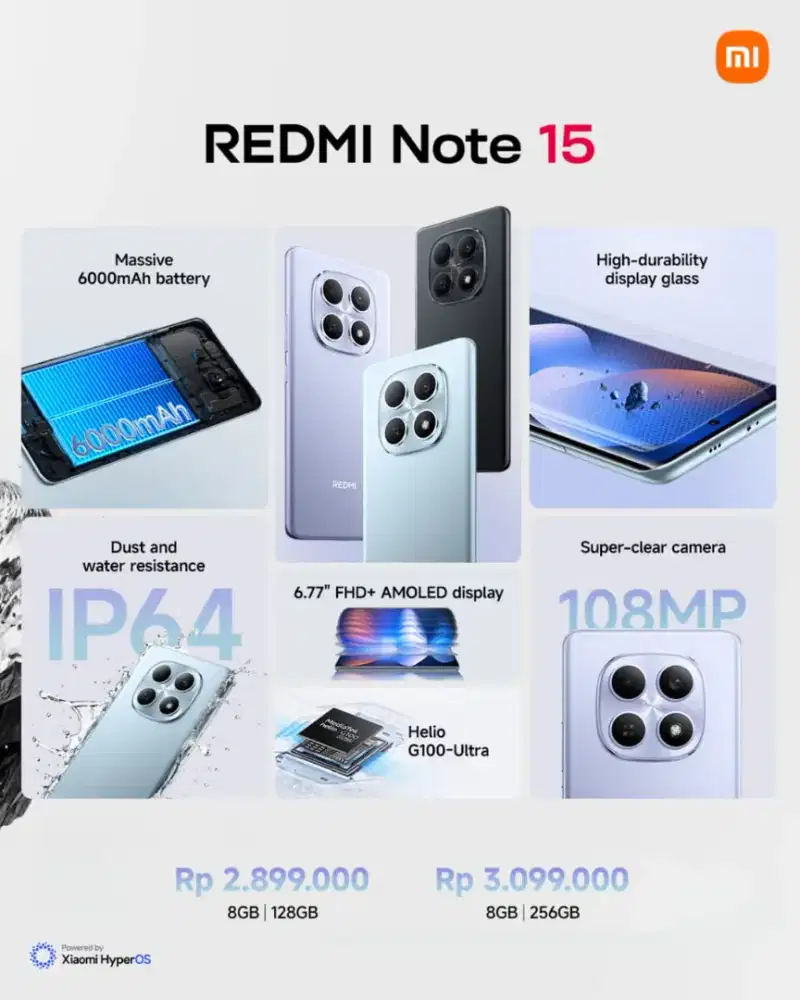 NEW PRODUK REDMI NOTE 15 5G BATERAI 6000MAH 108MP IP64 LAYAR AMOLED