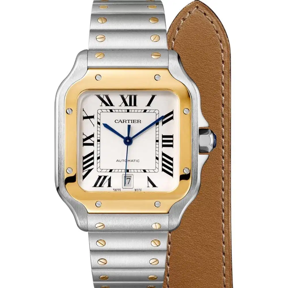 Cartier New Santos 100-L Silver Dial Steel & 18K Yellow Gold