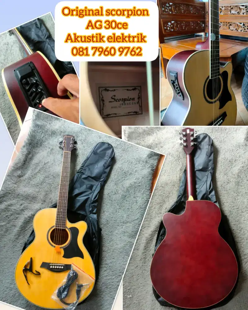 Gitar original scorpion akustik elektrik siap pakai lengkap