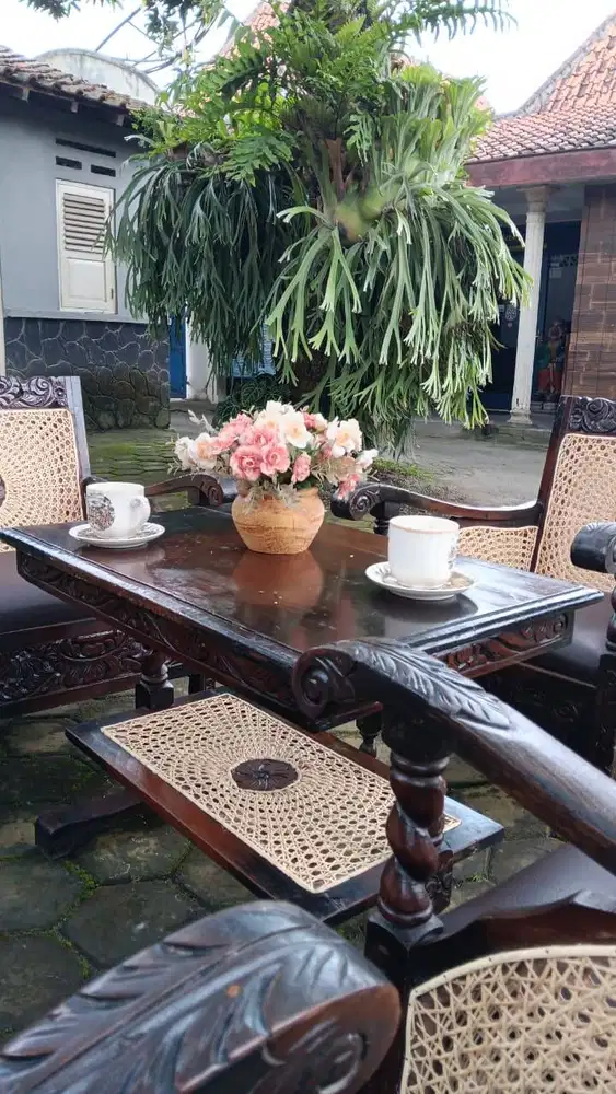 Meja Kursi Tamu Jati Ukir Rotan Van Der Pool Ulir Kuno Lawas Jadul Ori