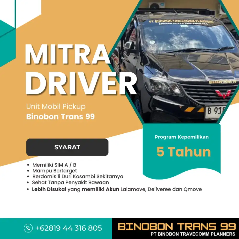 Dicari Supir Mobil Pickup Punya Akun Online