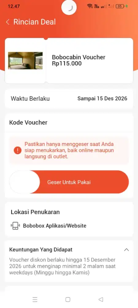 Voucher menginap Bobocabin