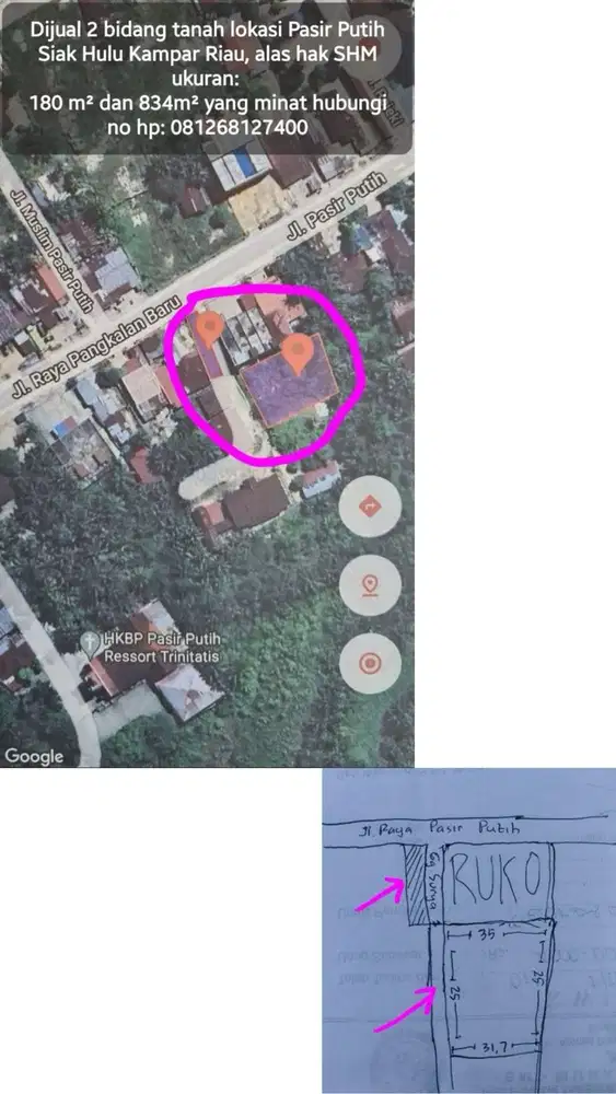 Tanah Luas 1.014 m² Strategis di Siak Hulu, Kampar