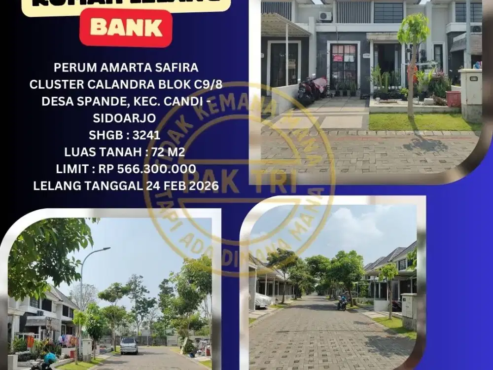 JUAL RUMAH LELANG BANK DI SIDOARJO (AMARTA SAFIRA CLUSTER CALANDRA) – LELANG KPKNL