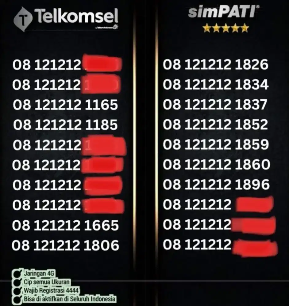 nomor cantik simpati 08121212 abab minimalis 4G LTe bkn angka besar