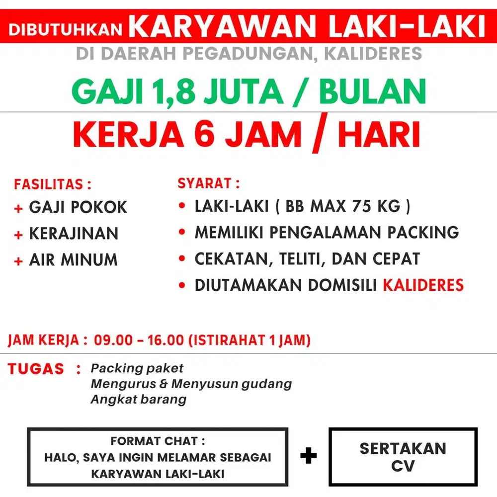 LOWONGAN KERJA KARYAWAN LAKI-LAKI