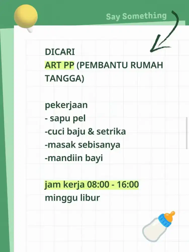 Dicari ART PP tidak menginap