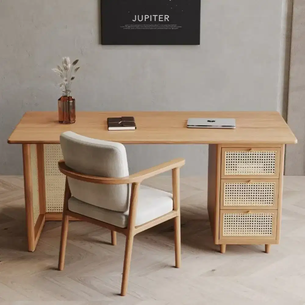 Meja kantor kombinasi rotan