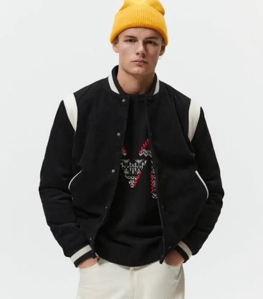 Zara varsity corduroy ysl black teddy baseball