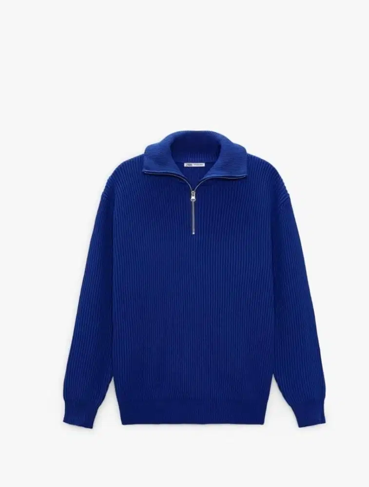 Zara half zip knitwear sweater biru blue bnwt new rajut outer