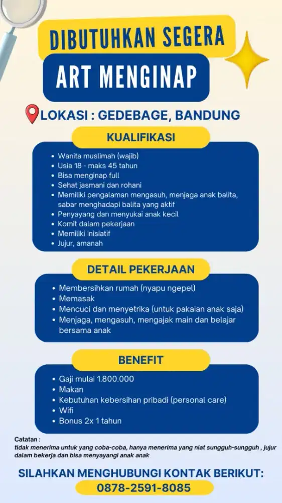 DIBUTUHKAN CEPAT ART + MOMONG