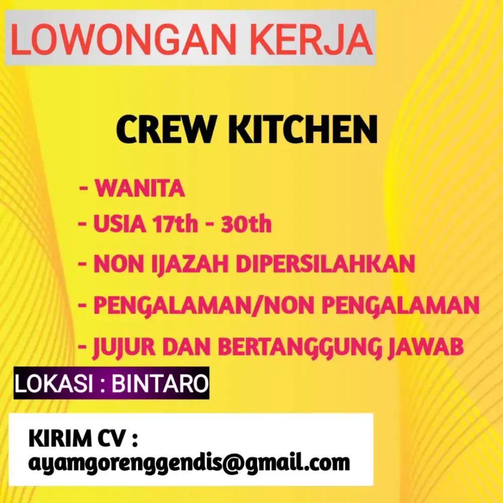 LOKER UNTUK WANITA DI KITCHEN RM BINTARO SEKTOR 3A