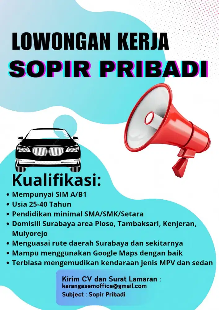 Sopir Rumah Tangga untuk Area Ploso Tambaksari - Surabaya
