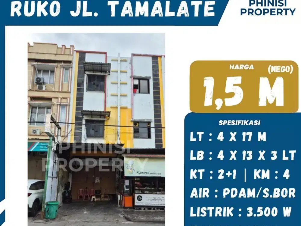 Dijual Ruko 3 Lantai Jalan Tamalate dekat Hertasning