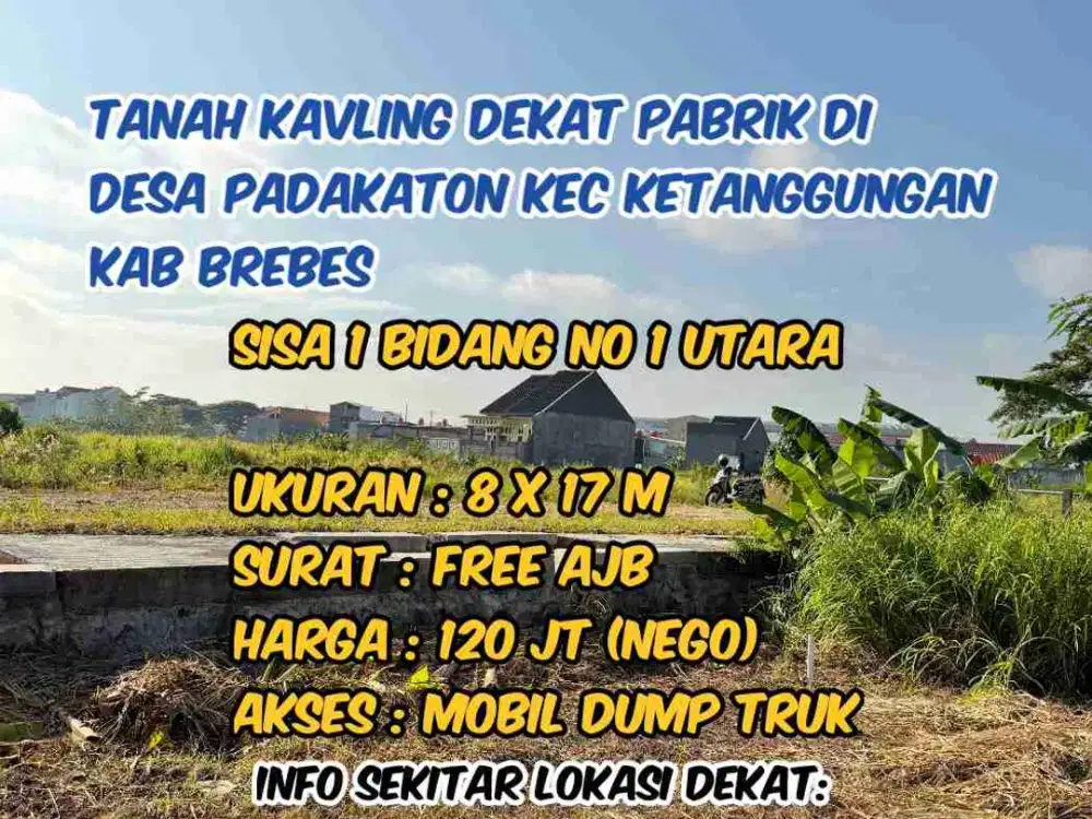 Tanah Kavling Dekat PT Jia Wei Di Desa Padakaton Ketanggungan Brebes Sisa 1 Bidang