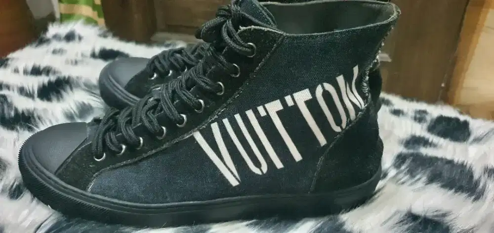 Louis Vuitton Tattoo Blue Canvas Black High Top Lace Up Sneaker