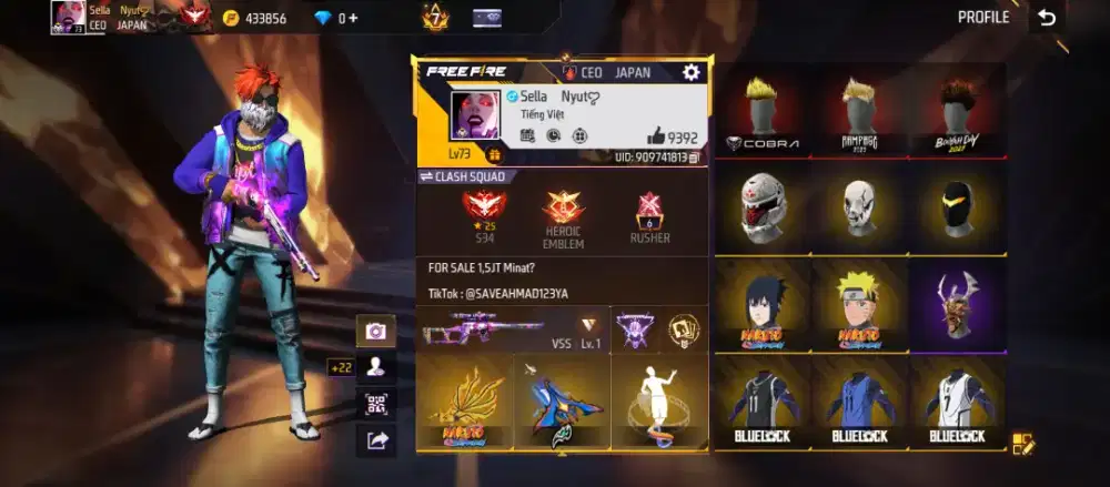 JUAL AKUN GAME FF LOKASI TANGERANG TELUKNAGA