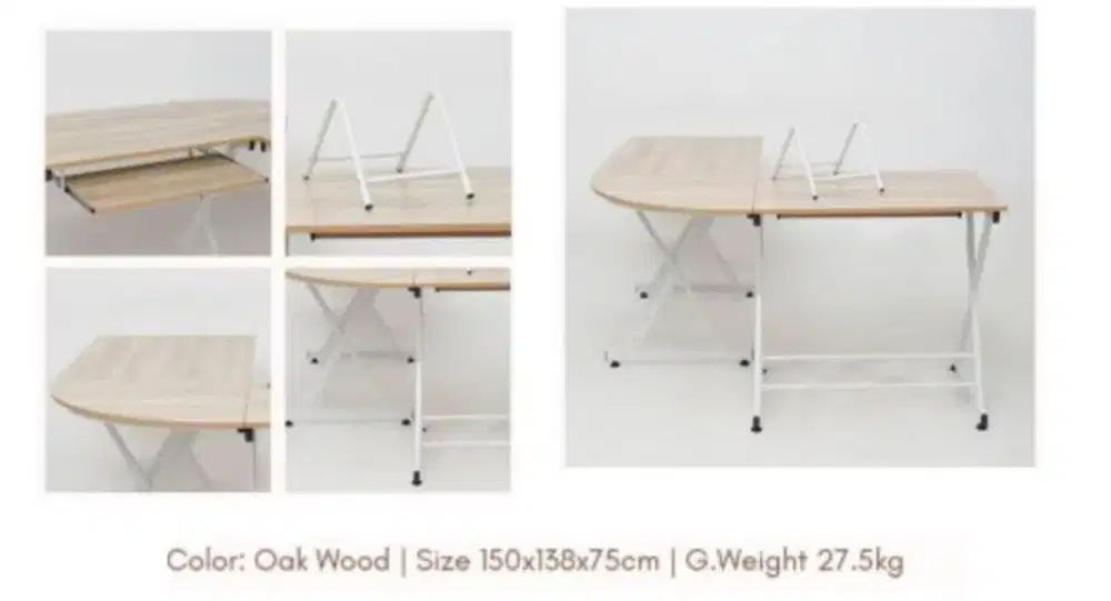 Meja Sudut L Shape Lipat | Kayu Oak | Kondisi Terawat