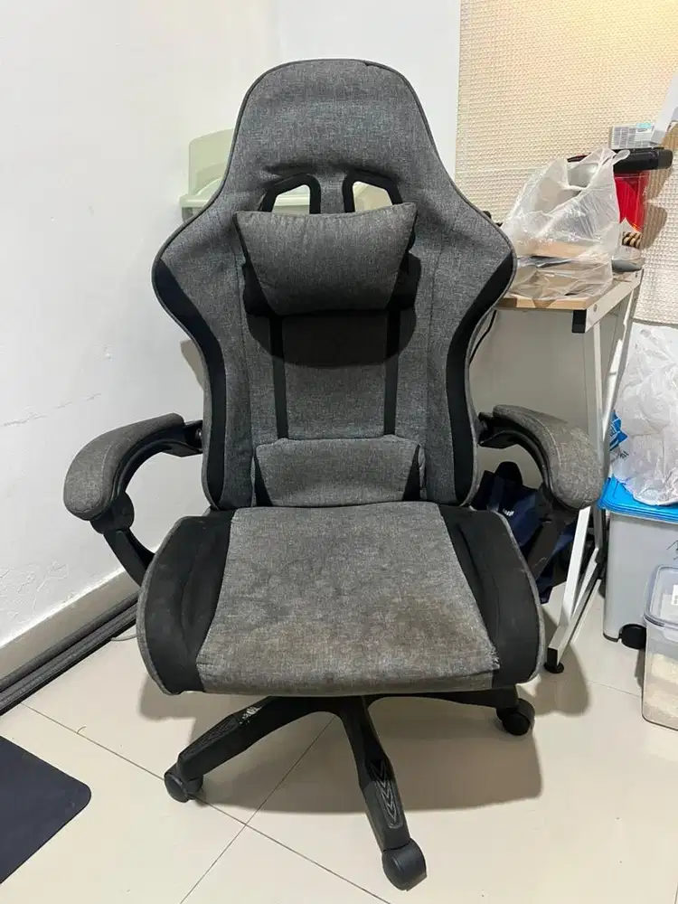 Kursi Kerja Putar Ergonomis Homedoki TYPE1 Fabric Abu Sandaran Tinggi