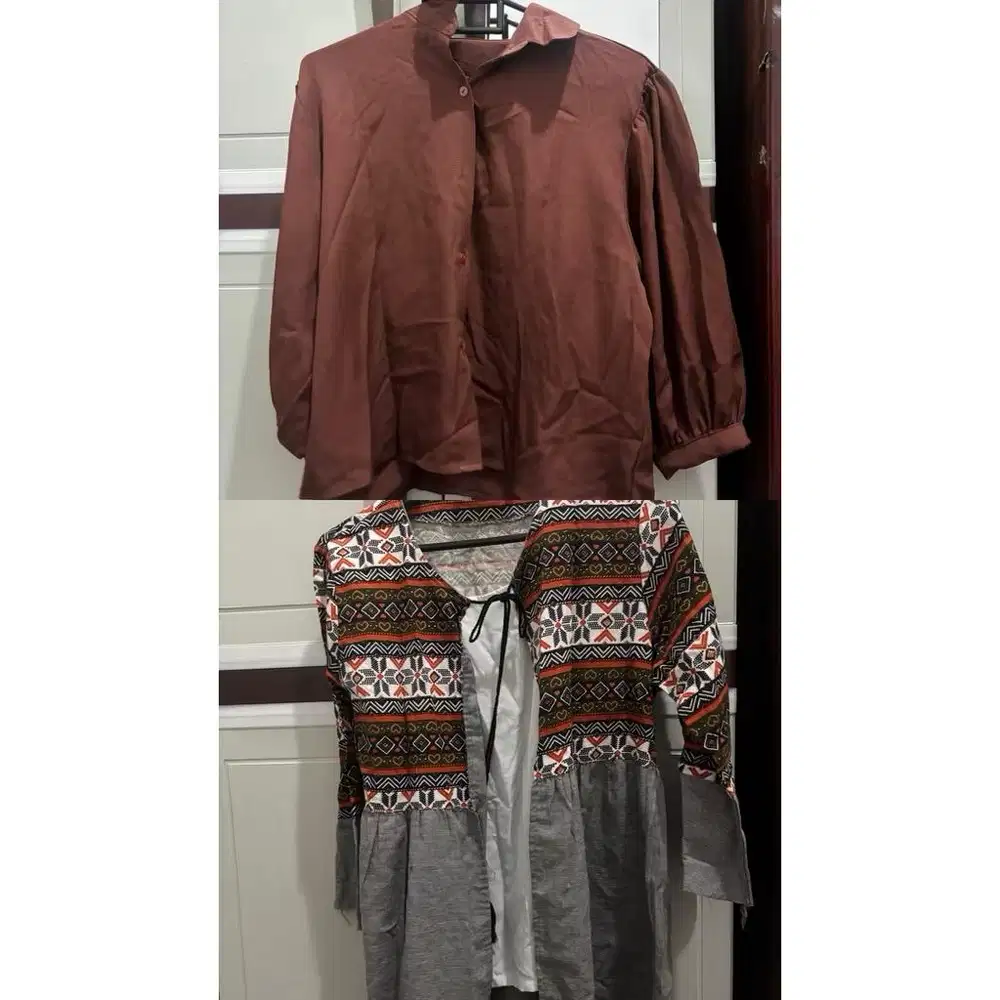 Blouse abu dan kemeja coklat