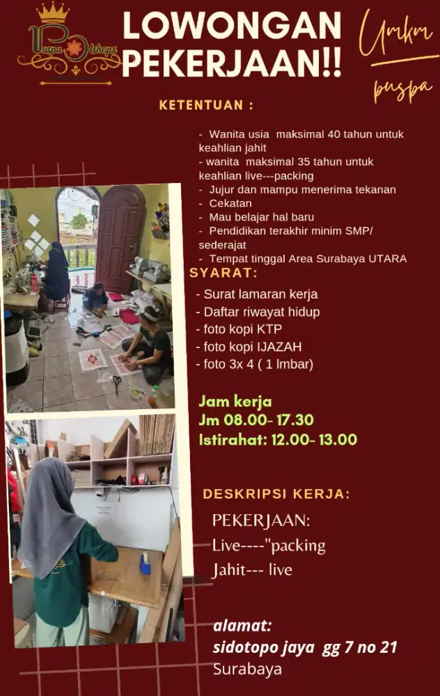 Dibutuhkan karyawati live packing jahit