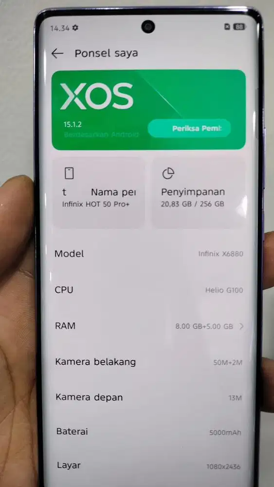 infinix Hot 50 Pro plus 8/256 layar lengkung fullset