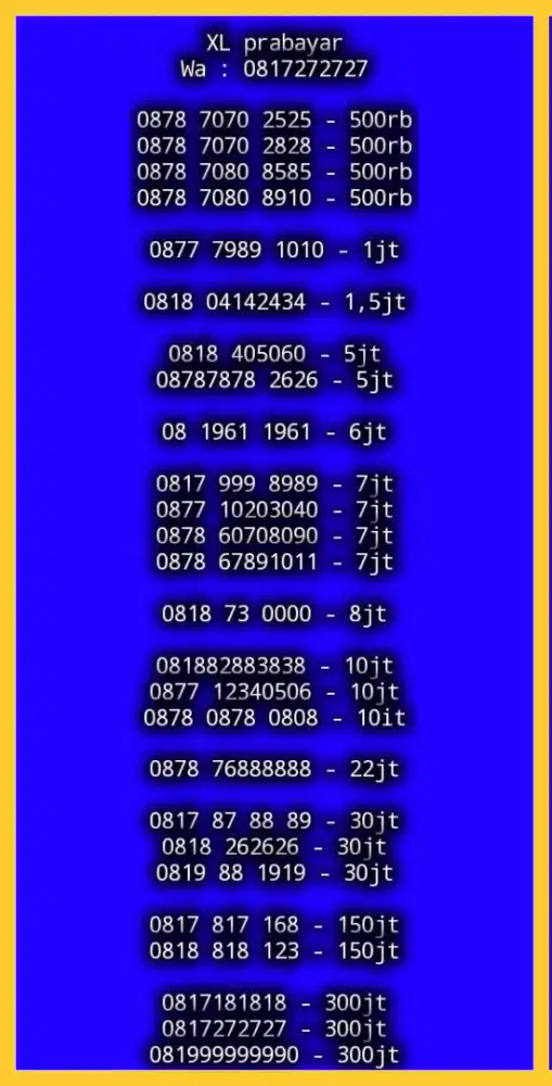 NOMOR CANTIK XL PRABAYAR
