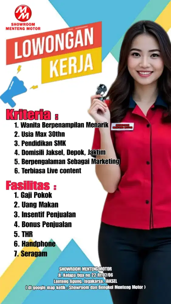 LOWONGAN MARKETING KHUSUS WANITA stay di Showroom