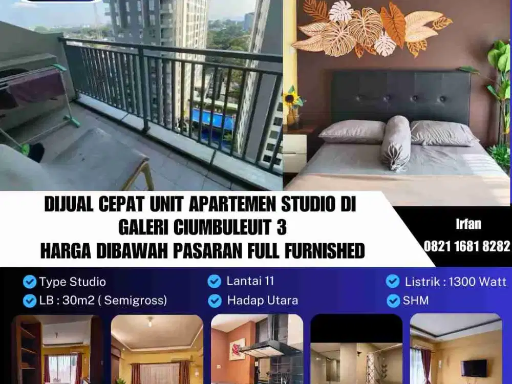 Dijual Cepat Unit Apartemen Studio di 
Galeri Ciumbuleuit 3
Harga Dibawah Pasaran, Full Furnished