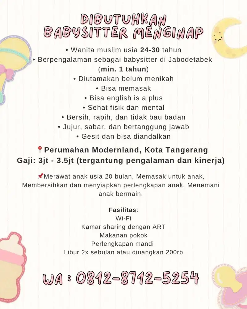 DIBUTUHKAN BABYSITTER MENGINAP