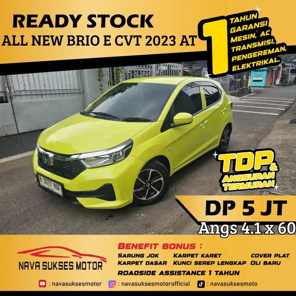 TDP 5 Jt Angs Termurah All New Brio E CVT 2023 Matic Low Km Like New