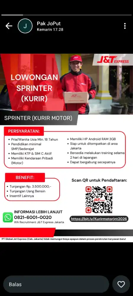 Dibutuhkan kurir ekspedisi