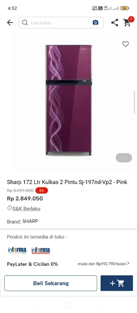 Kupkas 2 pintu sharp bisa cicilan tanpa dp