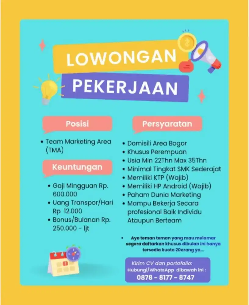 Dibutuhkan Segera Marketing Team Area