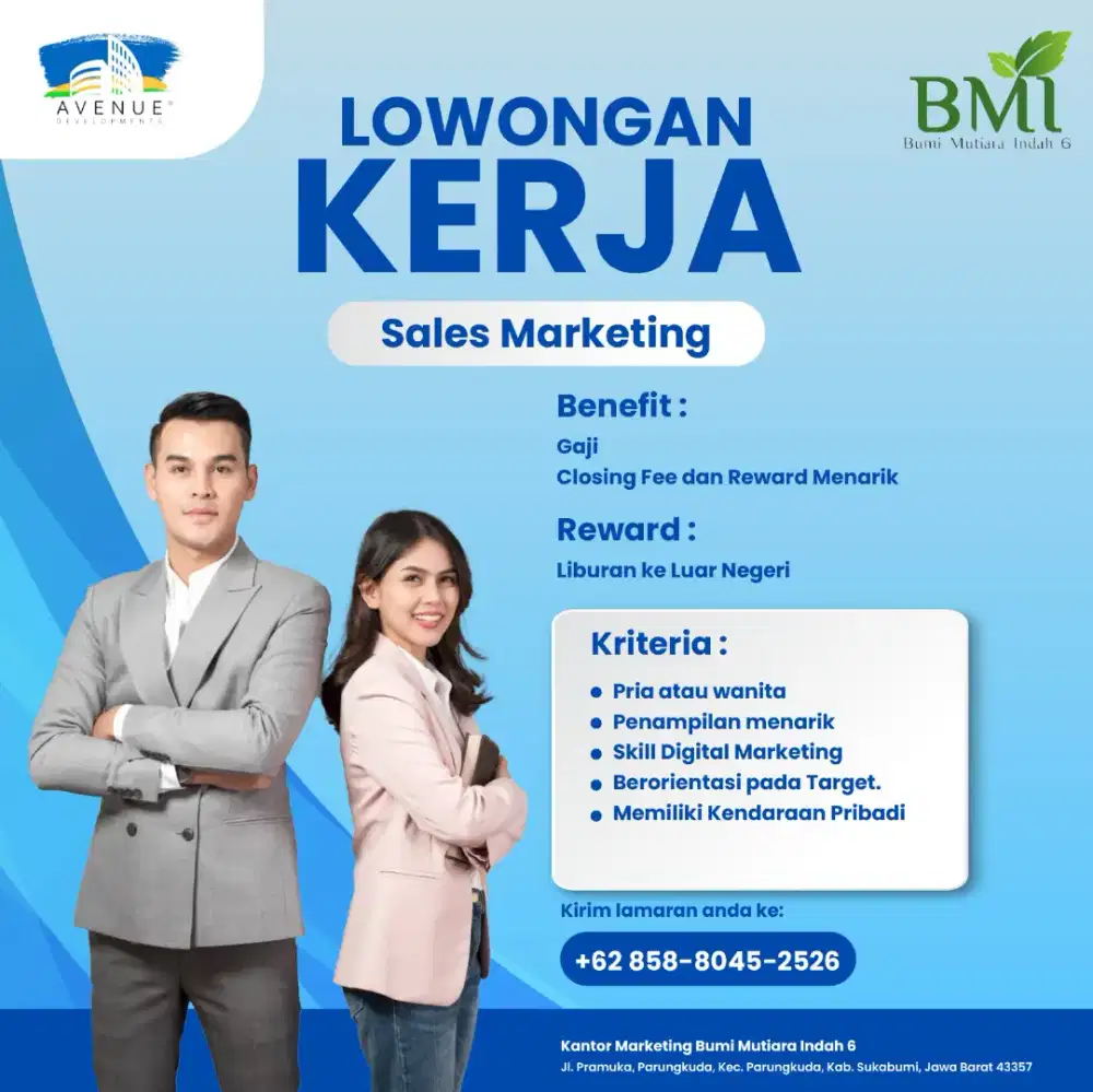 Dibutuhkan tenaga pemasaran rumah subsidi BMI 6 Parungkuda
