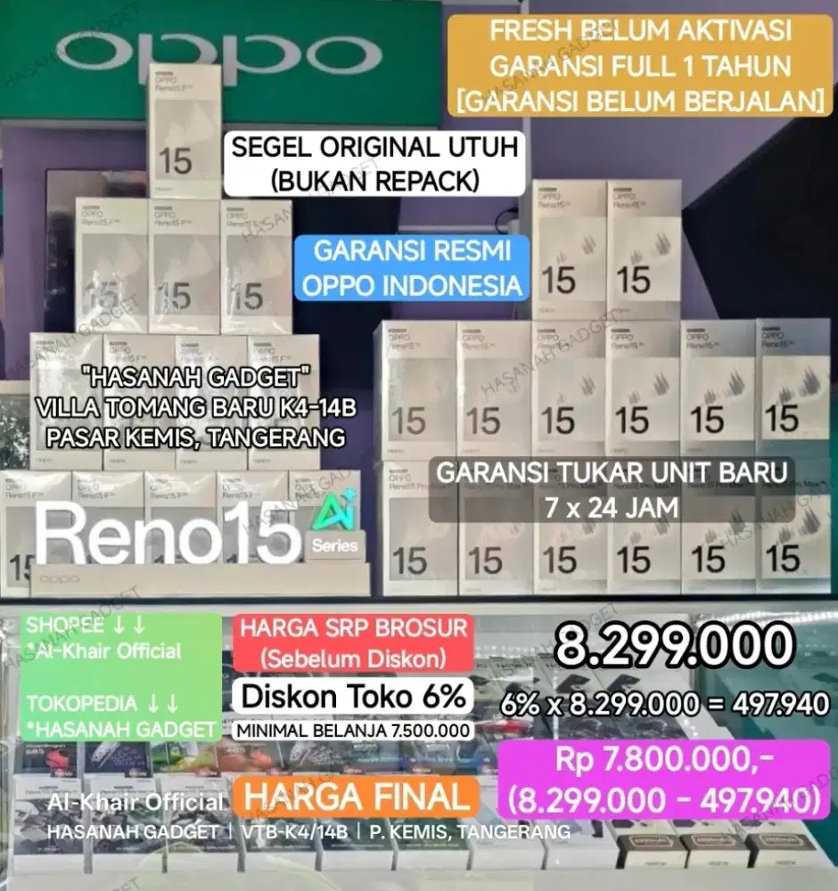OPPO Reno15 5G 12/256 GARANSI RESMI FRESH NO REPACK (RAM 12GB + 256GB)
