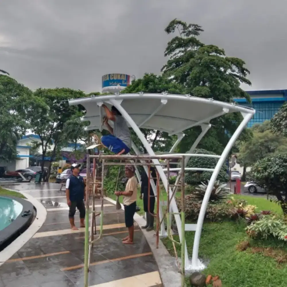 Canopy membrane kain karbonat utk carport rumah kantor gedung murmer