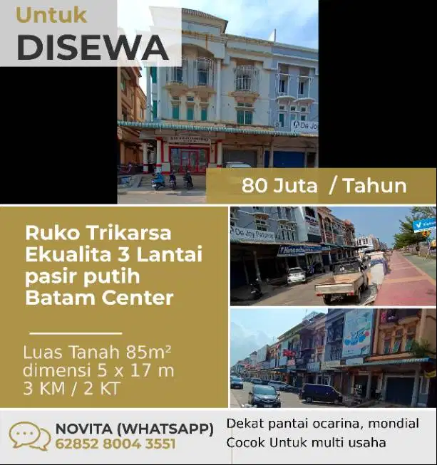 1 Unit Ruko Trikarsa Ekualita 3 Lantai  pasir putih Batam Center