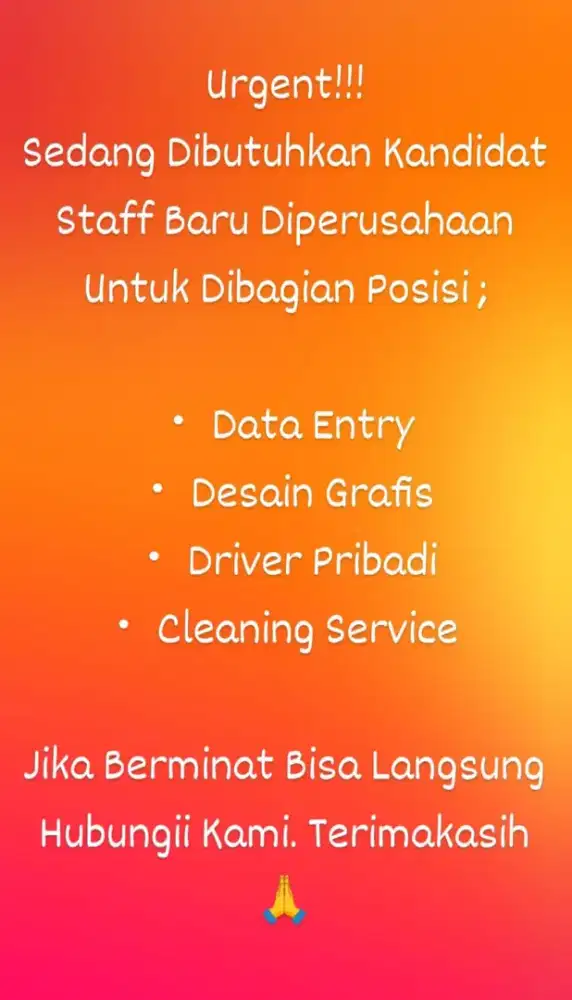 DIBUTUHKAN SEGERA!!!