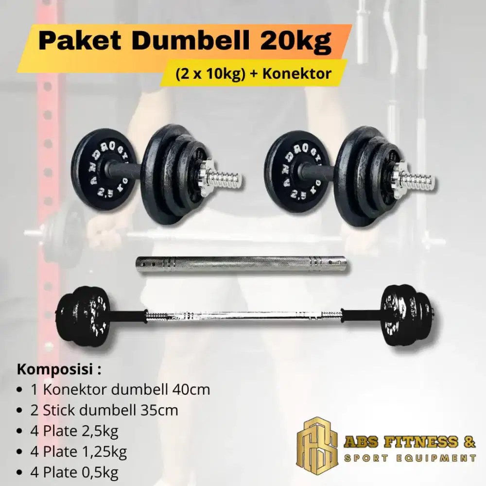 Dumbell Besi Set Connector Bongkar Pasang 20kg (10kgx2)