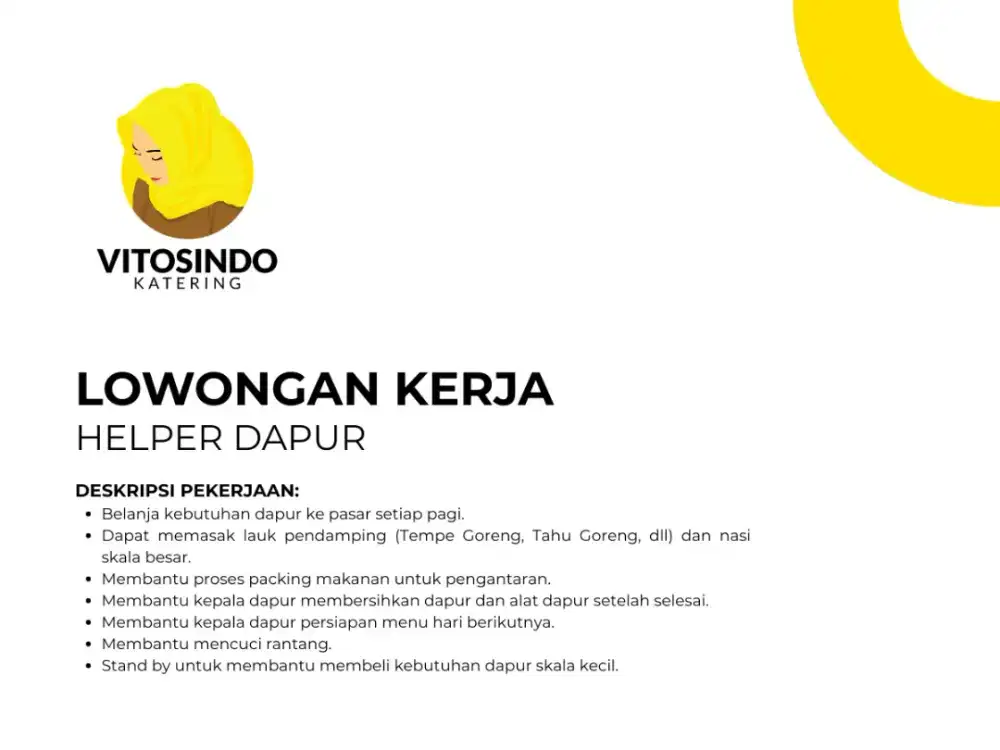 LOWONGAN KERJA - DRIVER & HELPER DAPUR