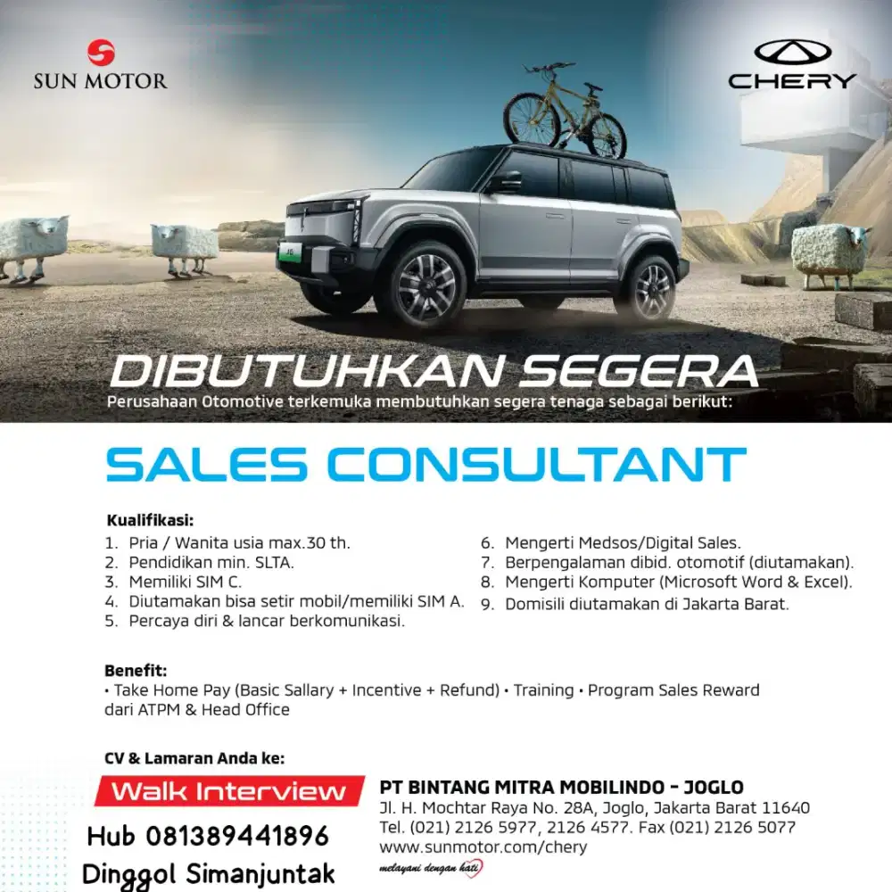 Lowongan Sales Mobil Chery