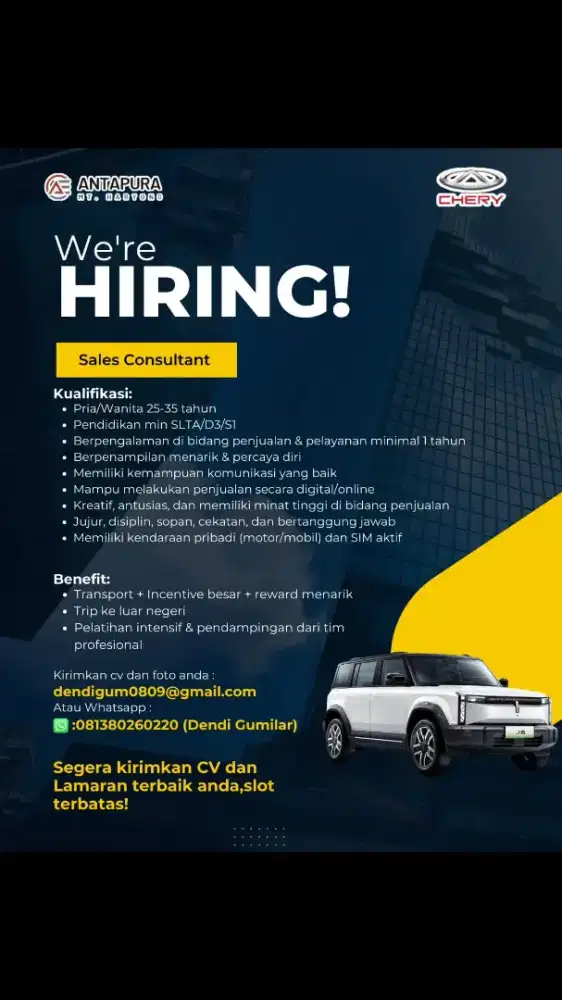 Dibutuhkan Sales Chery