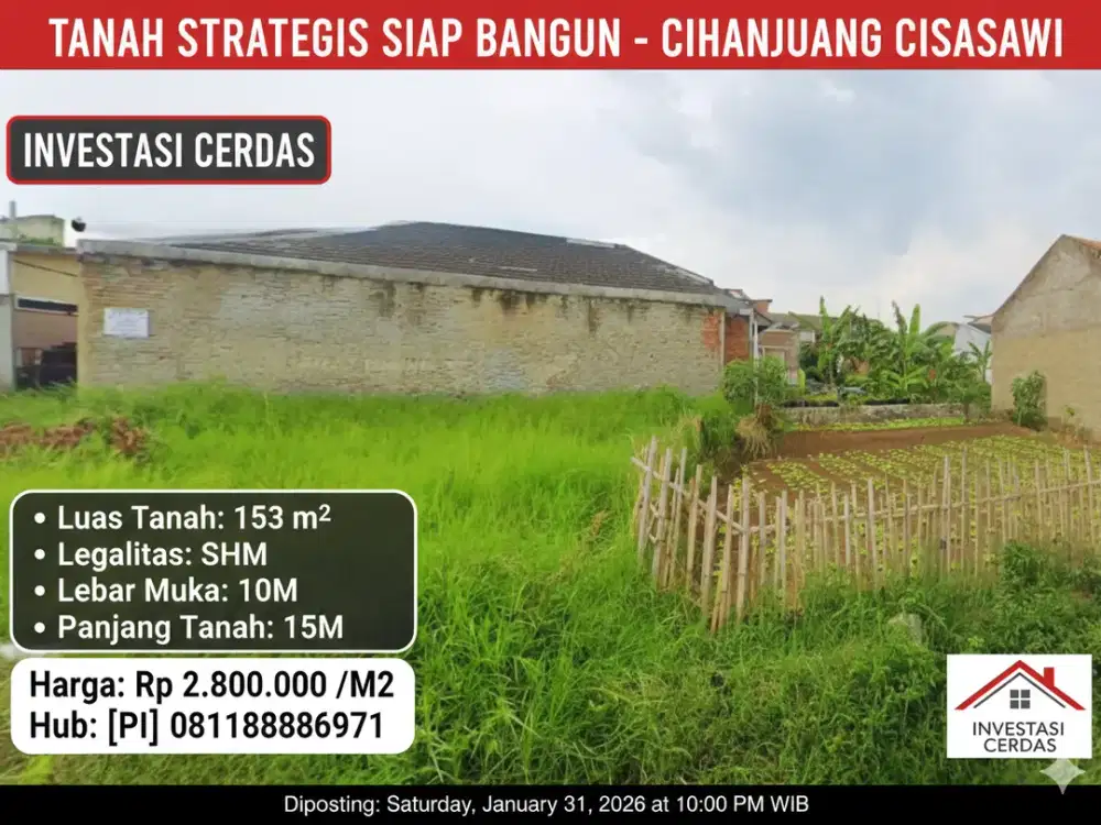 Investasi Cerdas! Tanah SHM 153m² Cihanjuang – Harga 2,8 Juta/m² Dekat Kampus Rajawali