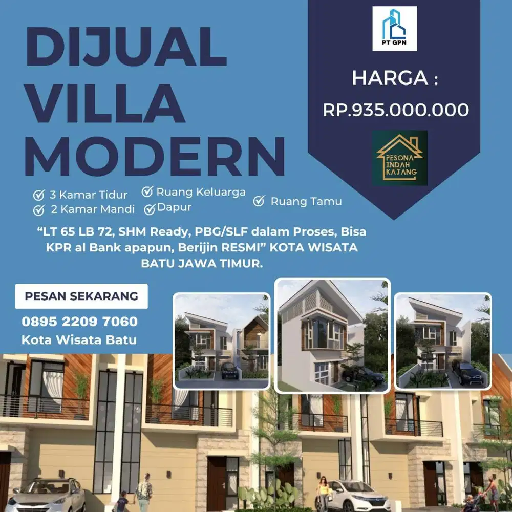 Rumah Villa Batu Siap Huni SHM Ready Stock Dekat Jatim Park 3