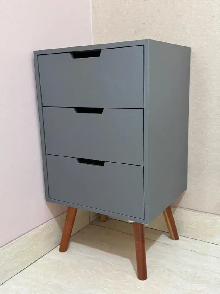 Nakas kamar 3 laci minimalist 35x30x57 tahan air dark grey laci kamar