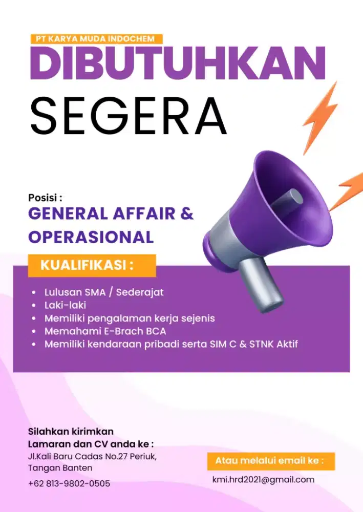 Lowongan Kerja General Affair & Operasional